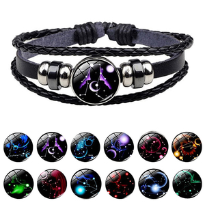 Punk fait à la main tressé corde réglable en cuir PU charme <span class=keywords><strong>Horoscope</strong></span> 12 signes du zodiaque Bracelet pour femmes hommes - Product Image 2