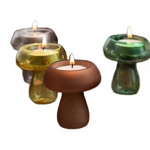 Custom Unique <b>Small</b> Mushroom Frosted Colored Tealight Glass <b>Candle</b> Stick Holder for Valentine's Day Home Decoration - Product Image 2