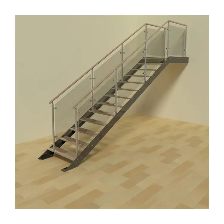 Building glass railing straight staircase in stairs with metal u channel CAD show