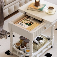 Table basse en bois massif française, table pliante mobile avec rangement pour petit appartement, salon, style vintage blanc