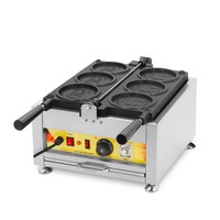 Machine à gaufres commerciale en forme de pièces de monnaie, en acier inoxydable, avec revêtement antiadhésif coréen, chauffage électrique 2000W, 6 gaufres par lot, minuterie manuelle