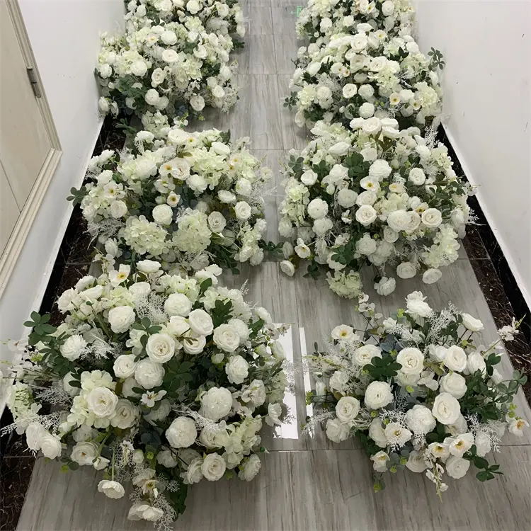 QSLH-Ar370 personnalisé blanc Rose hortensia fleurs Arrangements pièce maîtresse fleur artificielle mariage Center Table fleur boule