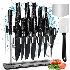 TOALLWIN Cuchillos de cocina acessórios para facas de cozinha conjunto de facas de cozinha em aço inoxidável com cabo de mármore preto