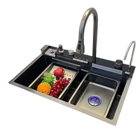 Évier de cuisine multifonctionnel en acier inoxydable et laiton épaissi, à cuve unique, avec surface brossée pour installation sur comptoir