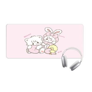 Tapis de Souris XXL Rose Pastel Kawaii – Tapis de Bureau Étendu Illustré Animaux Mignons Antidérapant & Durable pour Bureau à Domicile - Product Image 2