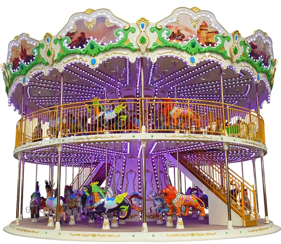 Карнавальные аттракционы, двухэтажная детская карусель из стекловолокна для продажи