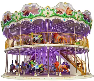 Carousel Horse anak-anak Double Deck, wahana karnaval serat kaca untuk dijual