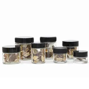 1oz 2oz 3oz 4oz 5oz 6oz 9 Oz 10oz Glass Child Resistant Clear Round Jars Flower Jar With Black White Childproof Cap