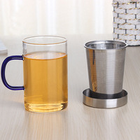 Tasse à thé en verre borosilicate de 450ml avec infuseurs à thé en acier inoxydable avec couvercle poignée colorée pour le ménage