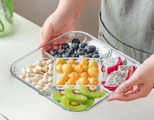 Meilleures ventes en gros Plat à salade en verre transparent divisé multi-niveaux Micro-ondes Verre trempé Plat carré - Product Image 4