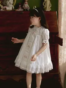 Kinder Vintage Erbstück Kleid für Mädchen Kinder handgemachte Stickerei Blumen Maxi kleider Baby Boutique Lotia Kleider Kleidung
