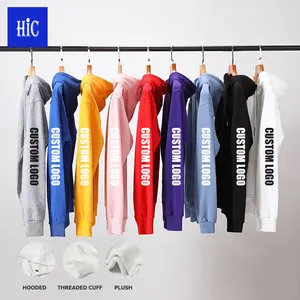 HIC Wholesale 420g Brushed 100%Cotton Hoodie Custom Printed LOGO Unisex Plush Hoodies Casual Solid Colors Colorfast Sweatshirts