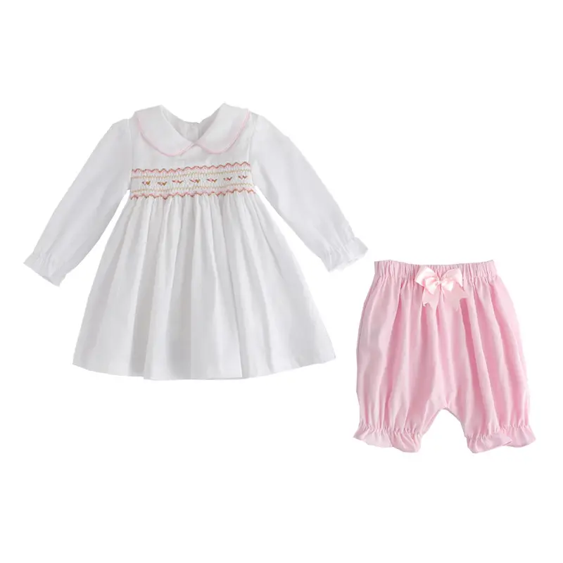 Baby Boutique Clothing Long Sleeve Dress Crianças Roupas Smocked Baby Girls 'Clothing Sets Crianças Two Piece Set Para 1-3 Anos Menina