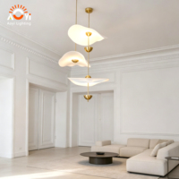 Lámpara Colgante de Lujo con Hojas de Loto Orgánicas y Cristal Esmerilado, con Base de Latón para Comedor