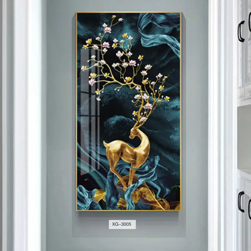 Gold Painting Aluminum Alloy Frame Deer Porcelain Painting Paints Epoxy Crystal abstract wall art Clear Epoxy Art Resin paint