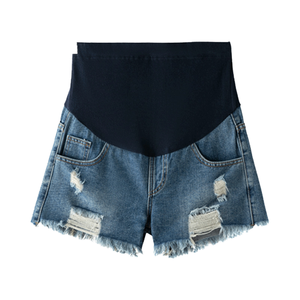 <span class=keywords><strong>Short</strong></span> de grossesse en <span class=keywords><strong>jean</strong></span> à taille élastique tendance été avec trou déchiré tendance pour femmes enceintes - Product Image 1