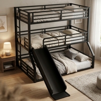 Lit superposé double avec glissière, structure en acier robuste, idéal pour dortoirs et hôtels, design moderne et gain de place