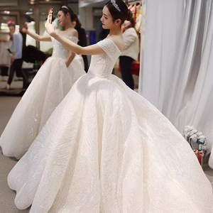 Dreamy Starry Sky Wedding Dress Off Shoulder Sweetheart Neckline Ball Gown High Waist Radiant Taffeta Beading Train Gown - Product Image 2