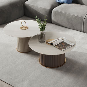 Table basse de salon industrielle de haute qualité, en béton rainuré, peinture ciment, plateau en marbre - Product Image 3