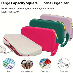 Sac de toilette portable rectangulaire pour cosmétiques, sac de rangement multifonctionnel en silicone avec fermeture éclair - Product Image 3