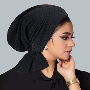 Dames Lange Staart Stropdas Hoofddoek Muts Amazon 'S Nieuwe Etnische Tulband Mode Jacquard Waaierblad Effen Kleur Gemaakt Polyester Voor De Zomer - Product Image 4