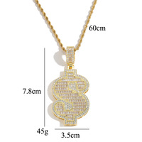Collier pendentif signe dollar en strass doré et argenté pour hommes et femmes, bijoux hip-hop glacés et étincelants