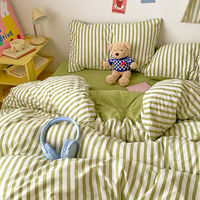 Ensemble de housse de couette 4 pièces en gros, toucher doux et lavé, imprimé rayé, taille King