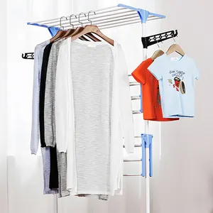 Faltbarer 3-stufiger Kleiderbügel aus Metall Faltbarer Ständer Hängender Wäsche trockner mit Rädern