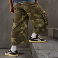 Pantalon Cargo Homme Vert Camouflage Ample Coupe Courte Jambe Large Multi-Poches Utilitaire Décontracté Streetwear Vente en Gros