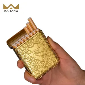 Pemegang rokok desain Retro 16 stik 20 stik kotak rokok mewah lipat emas untuk hadiah pria