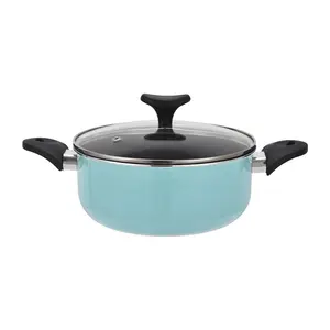 Casserole marmer biru dapur anti lengket dengan tutup, set peralatan masak induksi lapisan Aluminium grosir