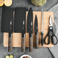 Ensemble de couteaux de cuisine multifonctionnels durables pour gauchers en acier inoxydable 3cr13, 7 pièces, lames revêtues, bord droit