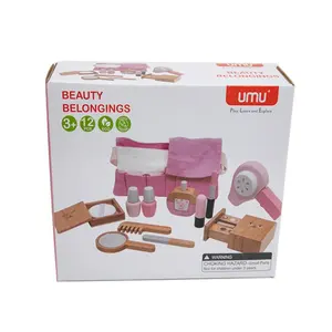 UMU子供用ポータブルシミュレーション化粧品プレイセットガールドレスアップ木製化粧バッグおもちゃセット