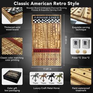 Jeu d'échecs pliable en bois <span class=keywords><strong>de</strong></span> 23 pouces avec boîte, comprenant 11 <span class=keywords><strong>chevaux</strong></span> en métal, 2 jeux <span class=keywords><strong>de</strong></span> dés et 2 boîtes <span class=keywords><strong>de</strong></span> cartes à jouer - Product Image 1