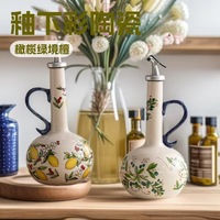 Botol Minyak Keramik Bergaris Lukis Tangan Eropa dan Amerika, Botol Minyak Zaitun, Botol Kecap Cuka Dapur