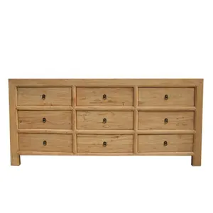 Wholesale Antique Reproduction Solid Reclaimed Elm Wood Drawers Natural Distress Finish Cabinet Sideboard