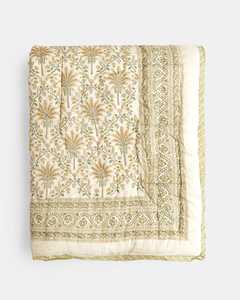 Colcha de Algodón con Estampado de Bloques Dorado Claro, Hecha a Mano en India, Estilo Boho Kantha, Reversible - Product Image 3