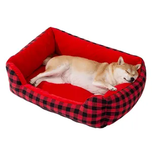 Noël Buffalo Plaid Luxe Pet Coussin Sommeil Profond Hiver Chaud Doux Chien Nid Orthapédique Antidérapant Fond En Peluche Chien Lit