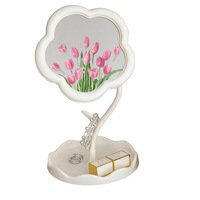 Miroir cosmétique HD lumineux de bureau, finition argentée, forme tournesol, mignon, pour fille, avec support amovible pour bijoux, 1x