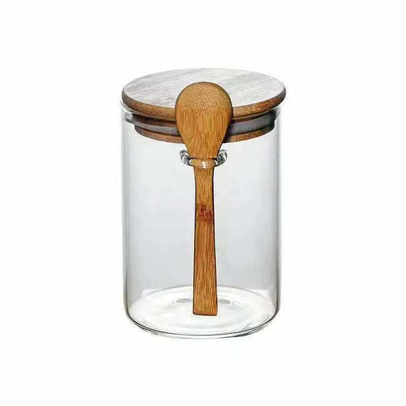竹スプーン付きガラス収納ジャーキッチン用品調味料ボトル卸売
