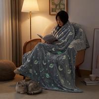 Manta Luminosa de Felpa, Brilla en la Oscuridad, Regalo, Manta para Sofá con Diseño de Estrellas y Luna, Mantas Luminosas Personalizadas para Niños para el Invierno