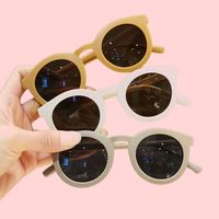 Lunettes de soleil pour enfants, protection solaire, monture ronde polyvalente et tendance, verres en PC couleur crème, monture en PC, UV400, pour cadeau et voyage