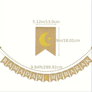 Star Moon Burlap Banner Flag Pendant Pull Flag EID Mubarak 2024 For Home Decor Ramadan Kareem Gift Mubarak Muslim Islamic
