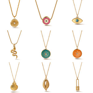 G4369 оптовая продажа ретро геометрический корпус из нержавеющей стали ожерелье для женщин в богемном стиле с жемчугом декоративный кулон для подарка - Product Image 1