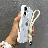 Coque de téléphone magnétique transparente de luxe avec cordon pour iPhone 17 16 15 14 13 Pro Max, antichoc, avec dragonne et protection arrière