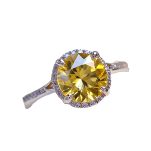 925 Sterling <b>Silver</b> Classic Wedding <b>Ring</b> Droplet Yellow Zircon <b>Set</b> IGI Certified Personalized Party Versatile - Product Image 1