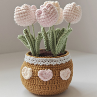 Buket Bunga Wol Rajutan Tangan, Tanaman Tulip dalam Pot, Ramah Lingkungan, Tahan Lama, Hadiah Thanksgiving