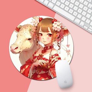 Round Rubber <b>Mouse</b> <b>Pad</b> Chinese Zodiac Cartoon Girl Design Office Desk Mat Single Sided Natural Material - Product Image 4
