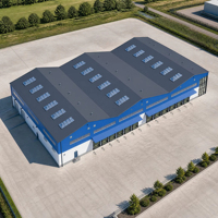 Entrepôt logistique en acier à triple travée avec plusieurs baies de chargement et puits de lumière pour le fret