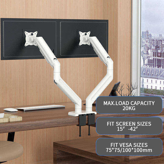 Adjustable Gas Spring Matte Surface Dual Monitor Mount Stand with USB Interface